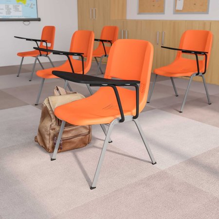 Flash Furniture Orange Ergonomic Shell Chair with Left Handed Flip-Up Tablet Arm RUT-EO1-OR-LTAB-GG